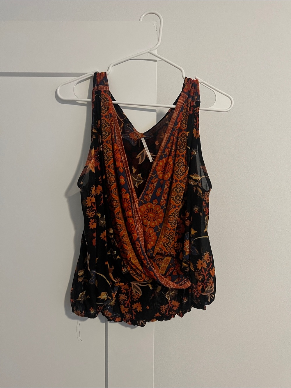Free Prople Mesh Black Floral Tank Top Sz Small